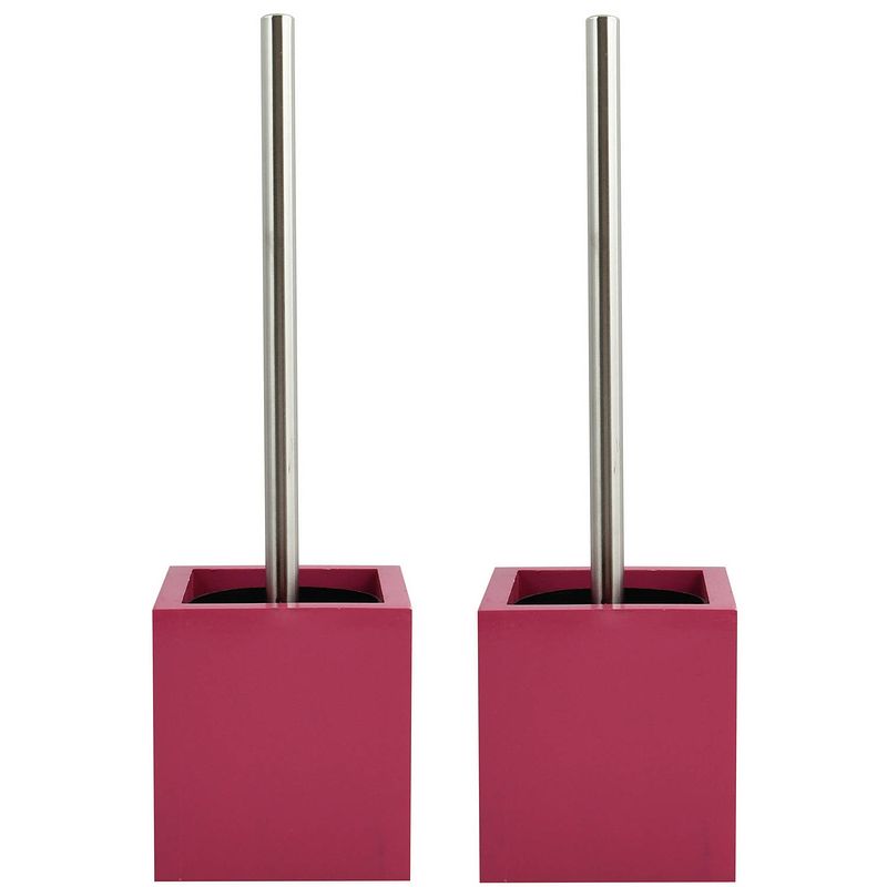 Foto van Msv toiletborstel - mdf houder/rvs wc-borstel - 2x - fuchsia roze 37 cm - toiletborstels