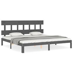 Foto van The living store bedframe grenenhout - grijs - 203.5 x 183.5 x 81 cm - 180 x 200 cm (6ft super king) - multiplex