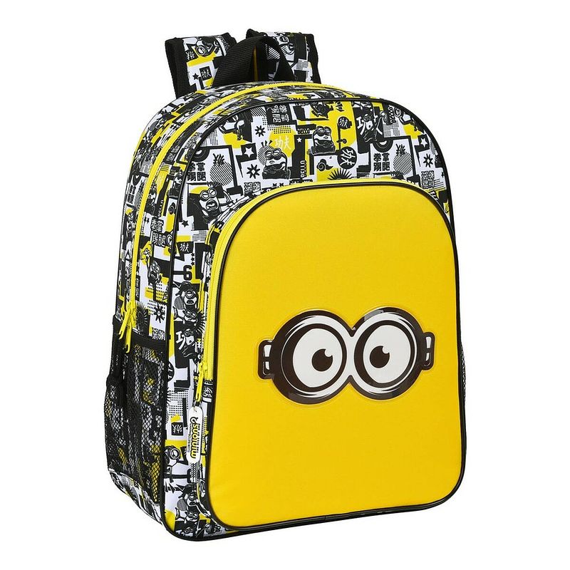 Foto van Schoolrugzak minions zwart wit geel (33 x 42 x 14 cm)