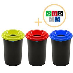 Foto van Plafor eco bin prullenbak 50l - set van 3 - blauw/groen/rood + sticker set