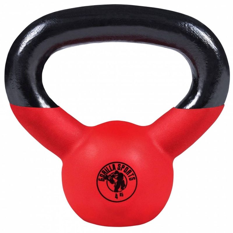 Foto van Gorilla sports kettlebell - gietijzer (rubber coating) - 4 kg