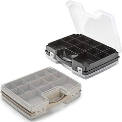 Foto van Forte plastics - 4x opberg vakjes doos/sorteerbox - 21-vaks kunststof - 28 x 21 x 6 cm - zwart/taupe - opbergbox