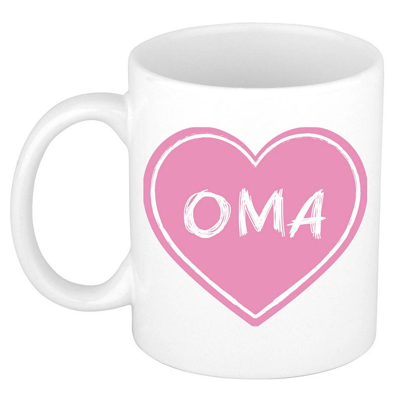 Foto van Bellatio decorations liefste oma verjaardag cadeau mok - roze hartje - 300 ml - opa/oma dag - feest mokken