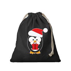 Foto van 2x kerst cadeauzak zwart pinguin met koord voor als cadeauverpakking - cadeauverpakking kerst