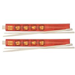 Foto van Eetstokjes gemaakt van bamboe in rood papieren zakje 40x stuks - eetstokjes