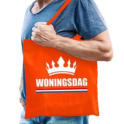 Foto van Katoenen tas / shopper oranje woningsdag heren - feest boodschappentassen