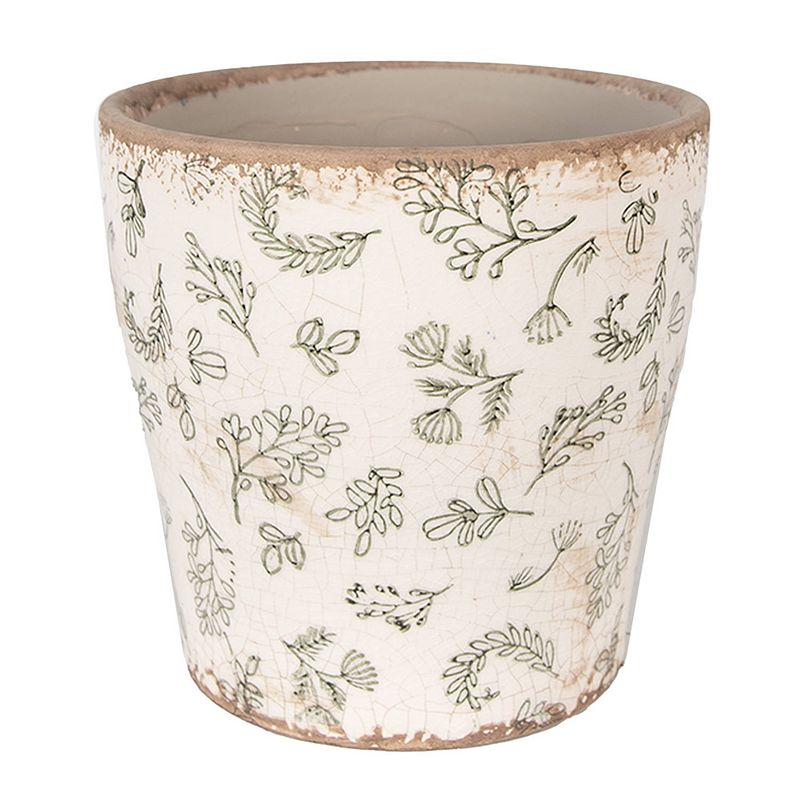 Foto van Clayre & eef bloempot ø 14x13 cm groen beige keramiek rond bloemen bloempot binnen plantenpot plant pot groen bloempot