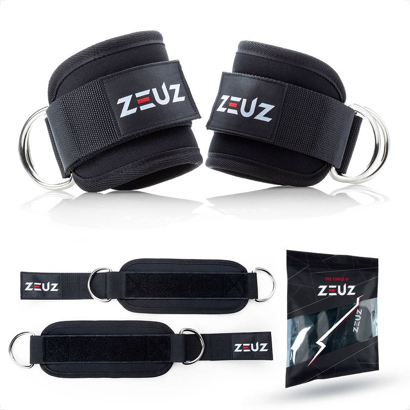 Foto van Zeuz® 2 stuks enkelband fitness - ankle cuff strap - kabelmachine - sport beenband straps - zwart