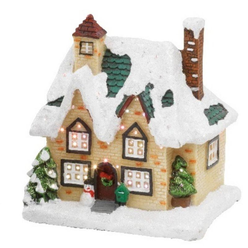 Foto van Kerstdorp kersthuisjes huis met verlichting 9 x 11 x 12,5 cm - kerstdorpen