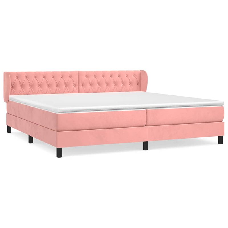 Foto van The living store boxspringbed - fluweel - 203x203x78/88 cm - roze - pocketvering matras - middelharde ondersteuning -