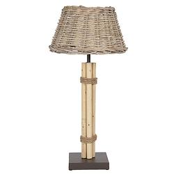 Foto van Clayre & eef tafellamp ø 30*61 cm bruin hout metaal rond bureaulamp nachtlampje bruin bureaulamp nachtlampje