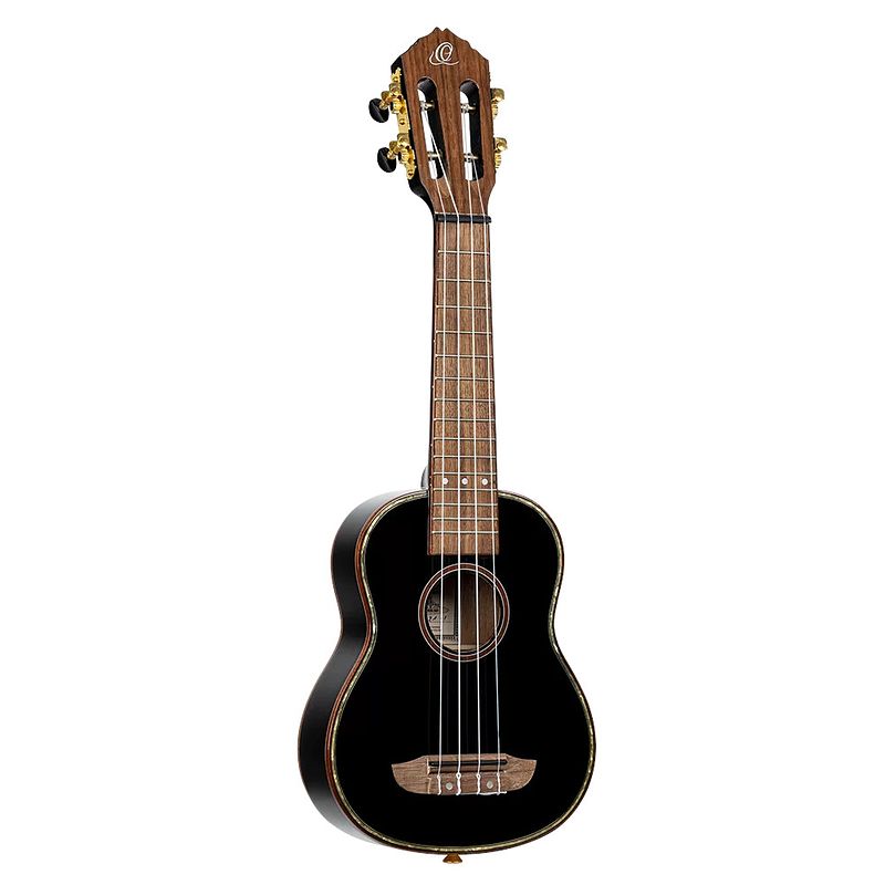 Foto van Ortega ruox-so onyx series soprano size ukulele black sopraan ukelele met gigbag