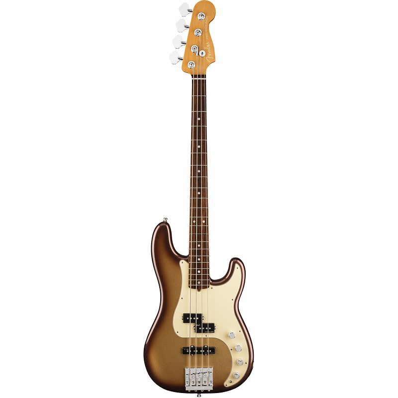 Foto van Fender american ultra precision bass mocha burst rw met koffer