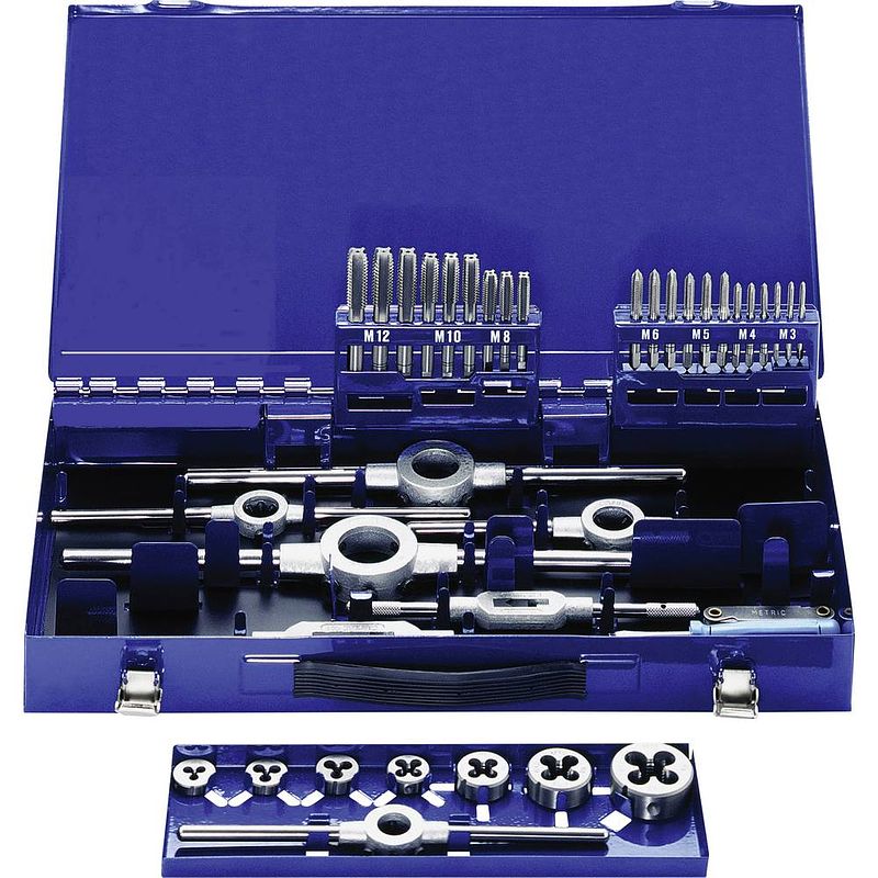 Foto van Eventus by exact 10734 schroefdraad reparatieset 37-delig hss metrisch m3, m4, m5, m6, m8, m10, m12