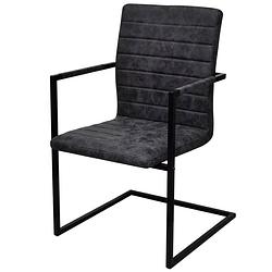 Foto van The living store zwevende eetkamerstoelen - set van 6 - zwart - pu-leren bekleding - stalen frame - afmetingen- 53 x 61