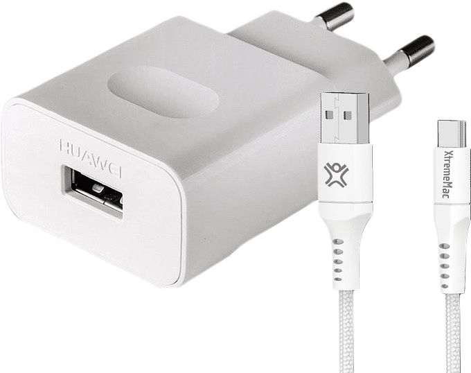 Foto van Huawei quick charge oplader 18w + usb c kabel nylon 2m zwart