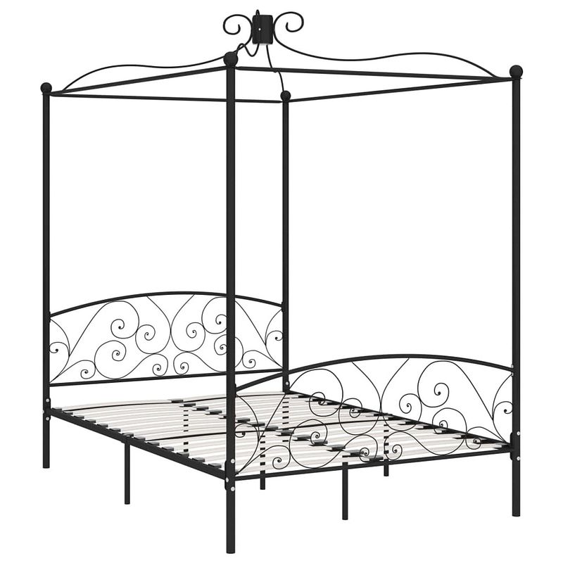 Foto van The living store metalen hemelbedframe - zwart - 211 x 129 x 227 cm - massief metaal - geschikt voor 120 x 200 cm