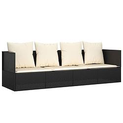 Foto van Vidaxl loungebed met kussens poly rattan zwart