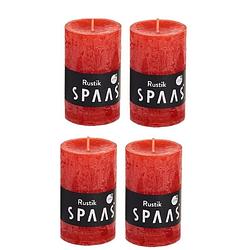Foto van 4x rustieke kaarsen rood 5 x 8 cm 17 branduren sfeerkaarsen - stompkaarsen