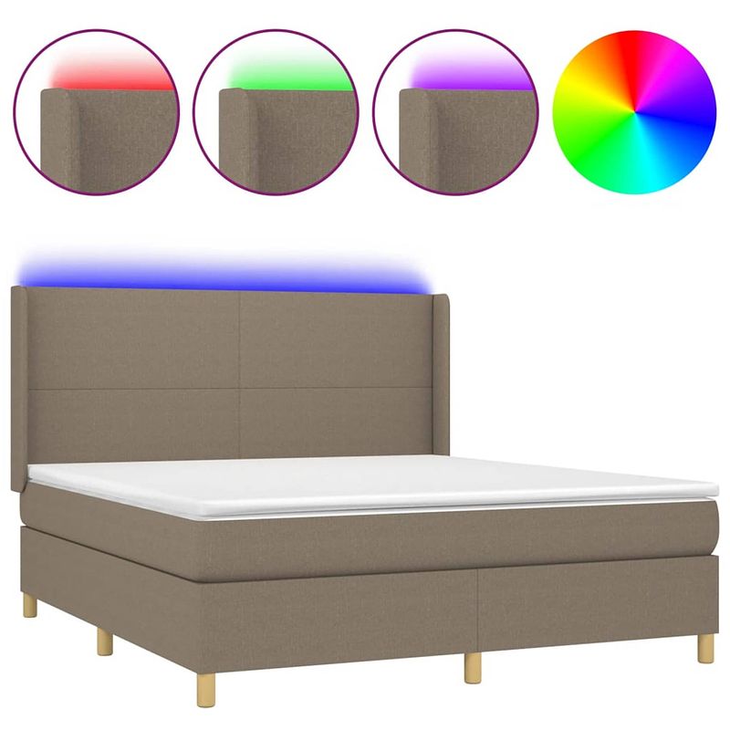 Foto van The living store bed boxspring - led - pocketvering matras - huidvriendelijk topmatras - 203 x 183 x 118/128 cm - taupe