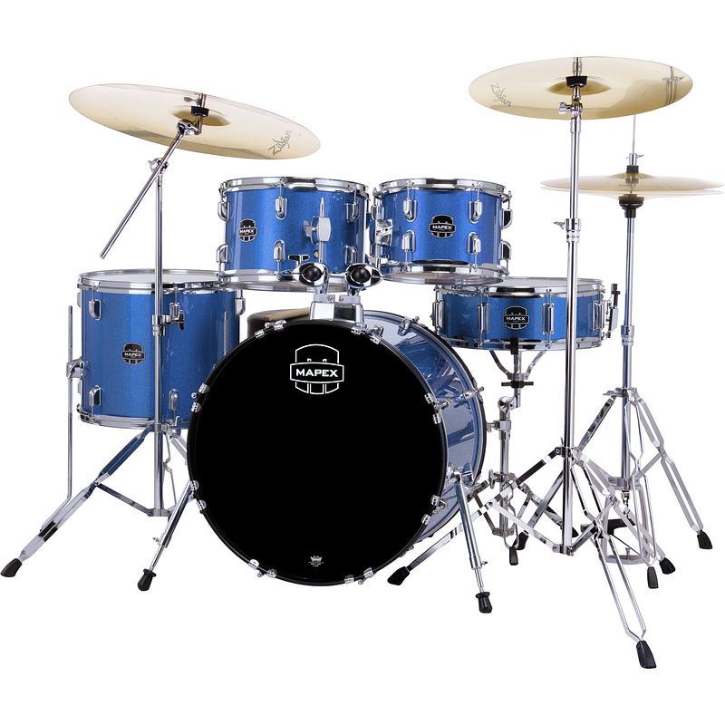 Foto van Mapex comet indigo blue 5d. drumstel met hardware en zildjian planet z bekkenset