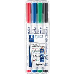 Foto van Staedtler whiteboard pen lumocolor pen, opstelbare box met 4 stuks in geassorteerde kleuren 10 stuks