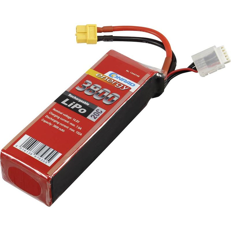 Foto van Conrad energy lipo accupack 14.8 v 3800 mah aantal cellen: 4 20 c softcase xt60