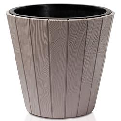 Foto van Prosperplast plantenpot/bloempot wood style - buiten/binnen - kunststof - beige - d35 x h32 cm - plantenpotten