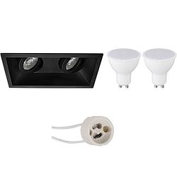 Foto van Led spot set - aigi - pragmi zano pro - gu10 fitting - inbouw rechthoek dubbel - mat zwart - 6w - helder/koud wit 6400k