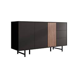 Foto van Meubella dressoir prince - zwart - eiken - 150 cm