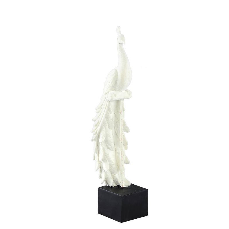 Foto van Ptmd annelie white flocking poly statue peacock on base