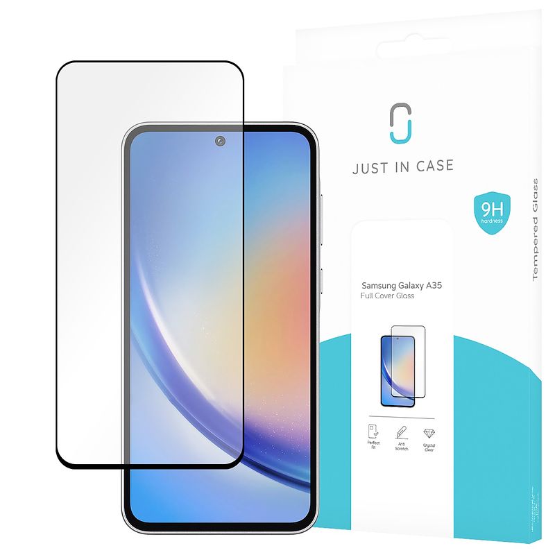 Foto van Just in case full cover tempered glass voor samsung a35 smartphone screenprotector