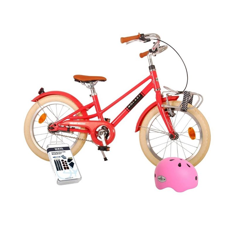 Foto van Volare kinderfiets melody - 16 inch - koraal rood - met fietshelm en accessoires