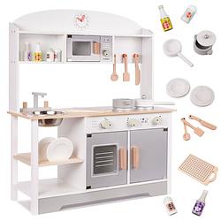 Foto van Luxe moderne houten speelgoed keuken - speelkeuken - met gratis accessoires 68 cm x 25,5 cm x 82 cm