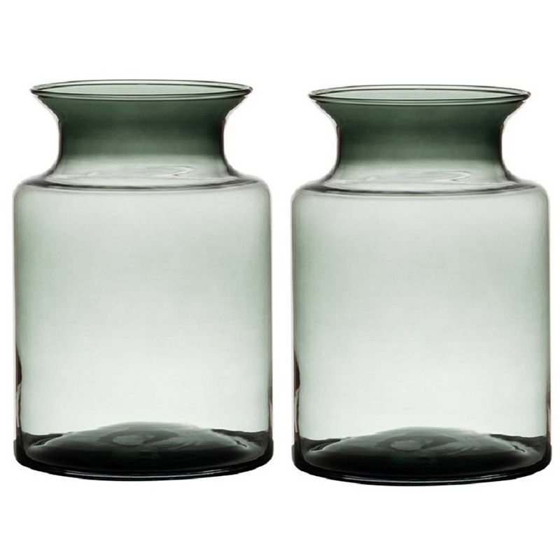 Foto van Set van 2x stuks grijze/transparante melkbus vaas/vazen van glas 20 cm - vazen
