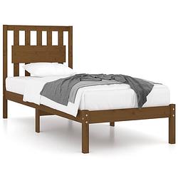 Foto van The living store houten bedframe - massief grenenhout - 205.5 x 95.5 x 31 cm - honingbruin