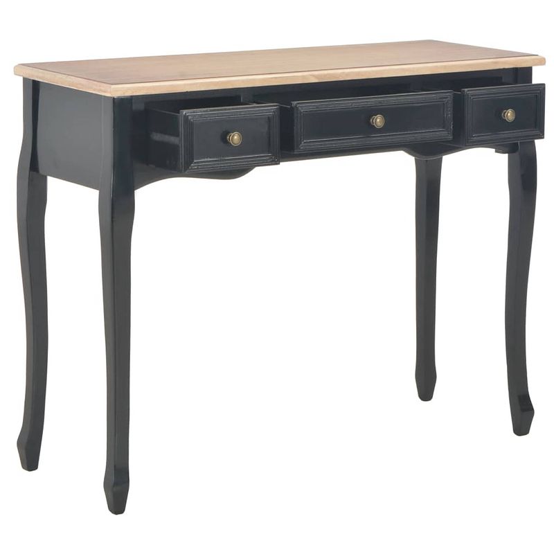 Foto van The living store tafel - zwart/bruin - mdf/grenenhout - 100x35x78 cm - 3 laden