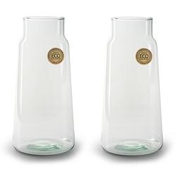 Foto van Set van 2x stuks bloemenvazen - eco glas transparant - h30 x d14.5 cm - vazen