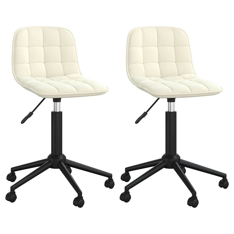 Foto van The living store draaibare eetkamerstoelen - crème fluweel - 42.5 x 45 x (69 - 80.5) cm - inclusief zwenkwielen -