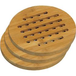 Foto van 3x ronde pannen onderzetters van bamboe 19 cm - rond - onderzetter voor pan - houten onderzetters set