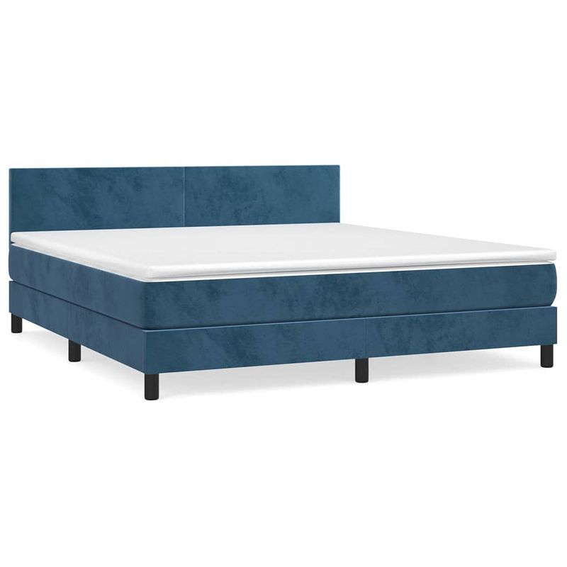 Foto van The living store boxspringbed - donkerblauw - 203x180x78/88 cm - fluweel - verstelbaar hoofdbord - pocketvering matras