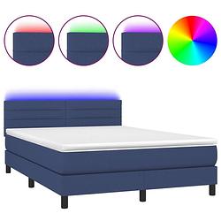 Foto van Vidaxl boxspring met matras en led stof blauw 140x190 cm