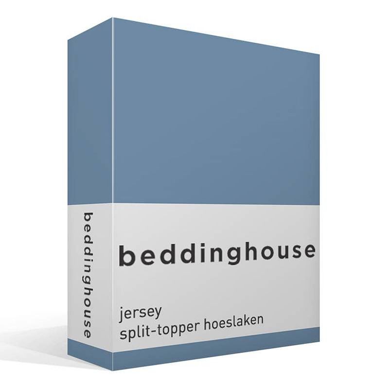 Foto van Beddinghouse jersey split-topper hoeslaken - 100% gebreide jersey katoen - lits-jumeaux (160x200/220 cm) - blue