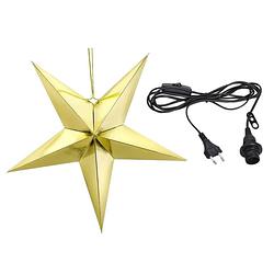 Foto van Kerstster decoratie gouden ster lampion 70 cm inclusief zwarte lichtkabel - kerststerren