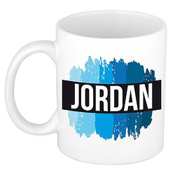 Foto van Naam cadeau mok / beker jordan met blauwe verfstrepen 300 ml - naam mokken