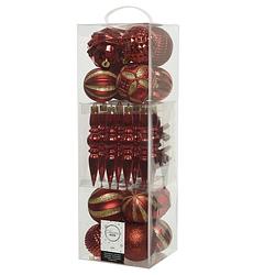 Foto van 60x stuks kunststof kerstballen en ornamenten rood mix - kerstbal