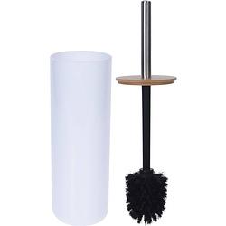 Foto van Witte toiletborstel houder met bamboe 26 cm - toiletborstels