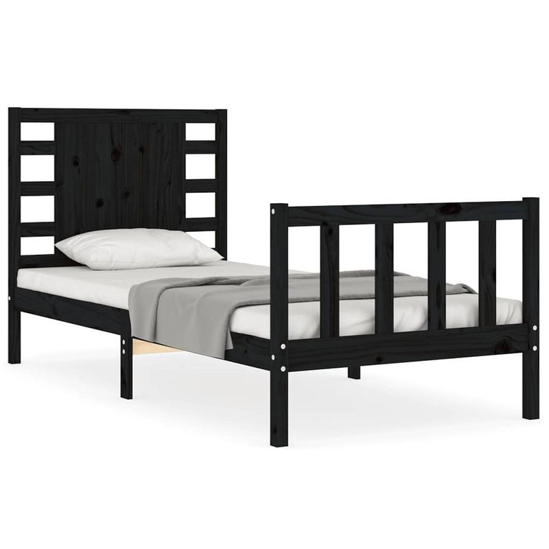 Foto van The living store bed the living store - massief grenenhouten bedframe - 205.5 x 105.5 x 100 cm - zwart