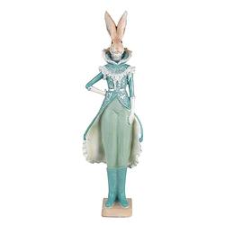 Foto van Clayre & eef beeld konijn 14x10x44 cm turquoise kunststof woonaccessoires beeld decoratie decoratieve accessoires