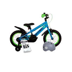 Foto van Volare kinderfiets rocky - 16 inch - blauw/groen - twee handremmen - met fietshelm en accessoires